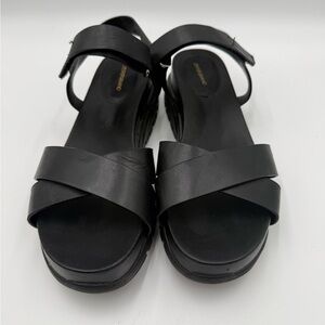 Women’s Cole Haan Zerogrand Black Leather Sandals, Velcro crisscross strap SZ 11